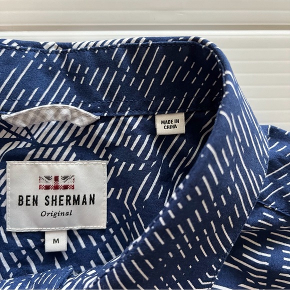 Ben Sherman Blue Leaf Pattern Button Up Short Sleeve Shirt Size Medium - Picture 4 of 11